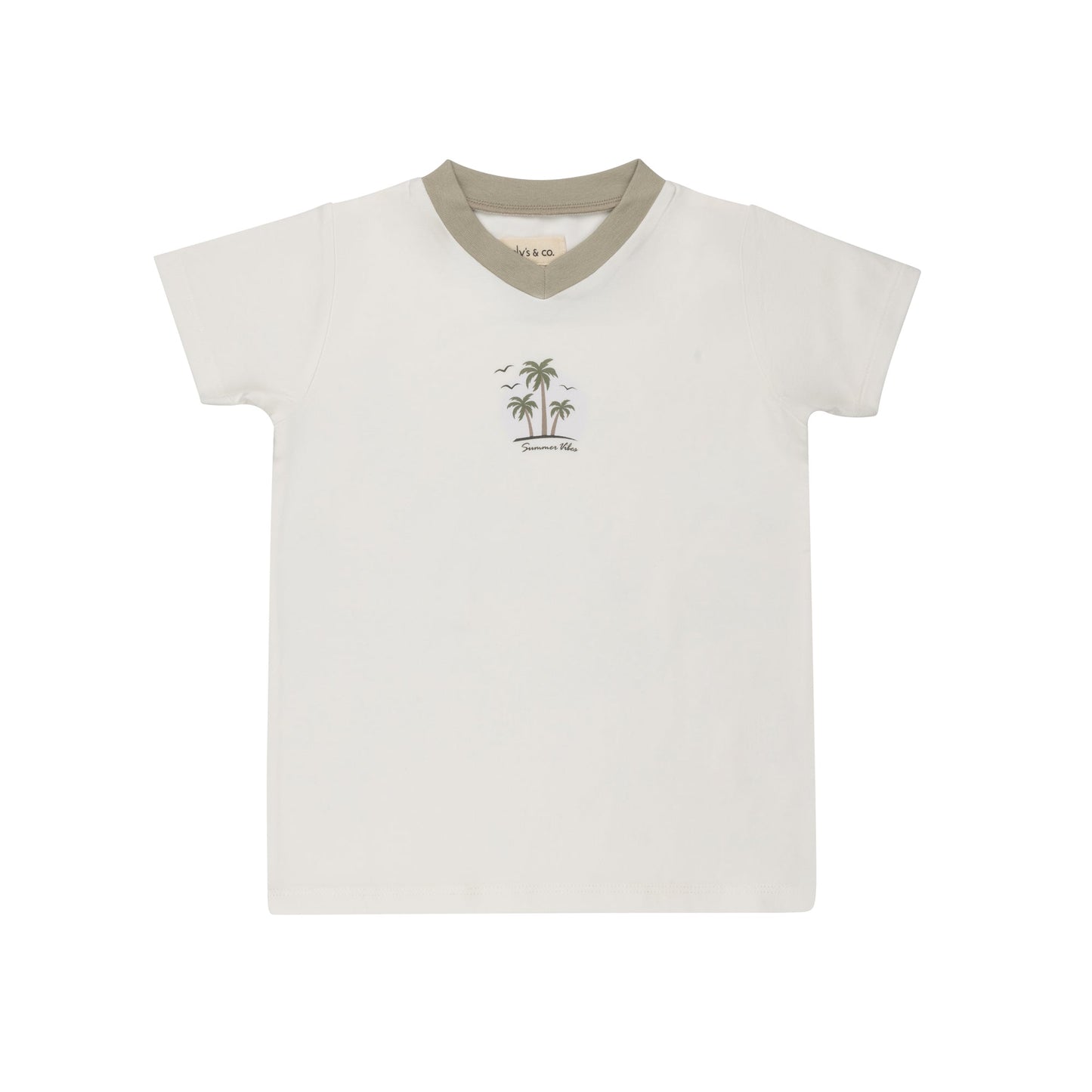 Ely's & Co Ribbed Printed Palm Vneck Tee