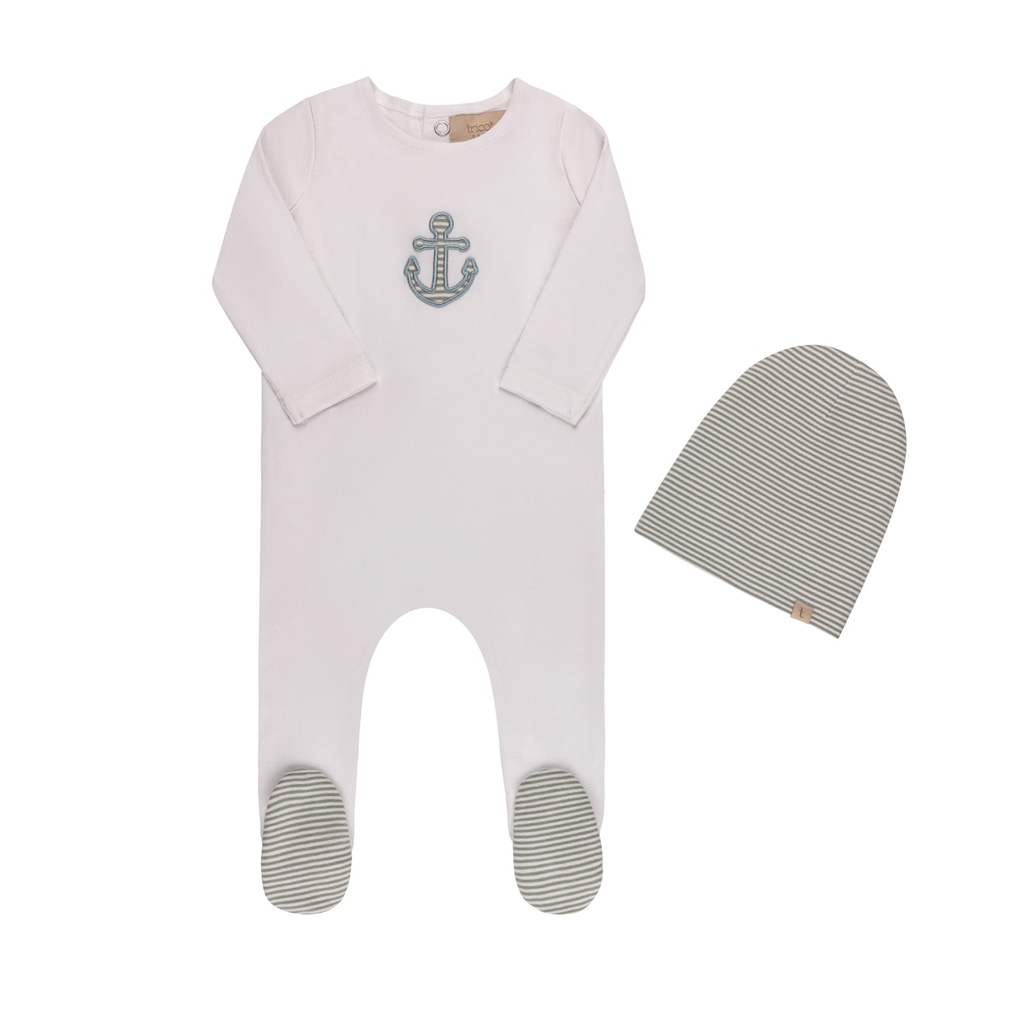 Tricot Anchor Striped Footie & Hat