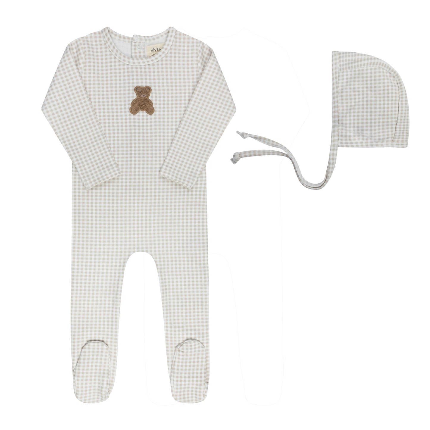 Ely's & Co Gingham Teddy Footie & Bonnet