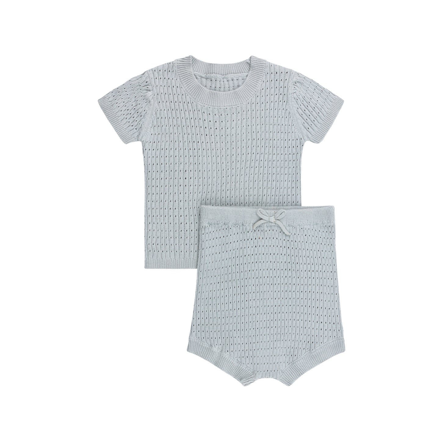 Tricot Pointelle Knit Short Outfit