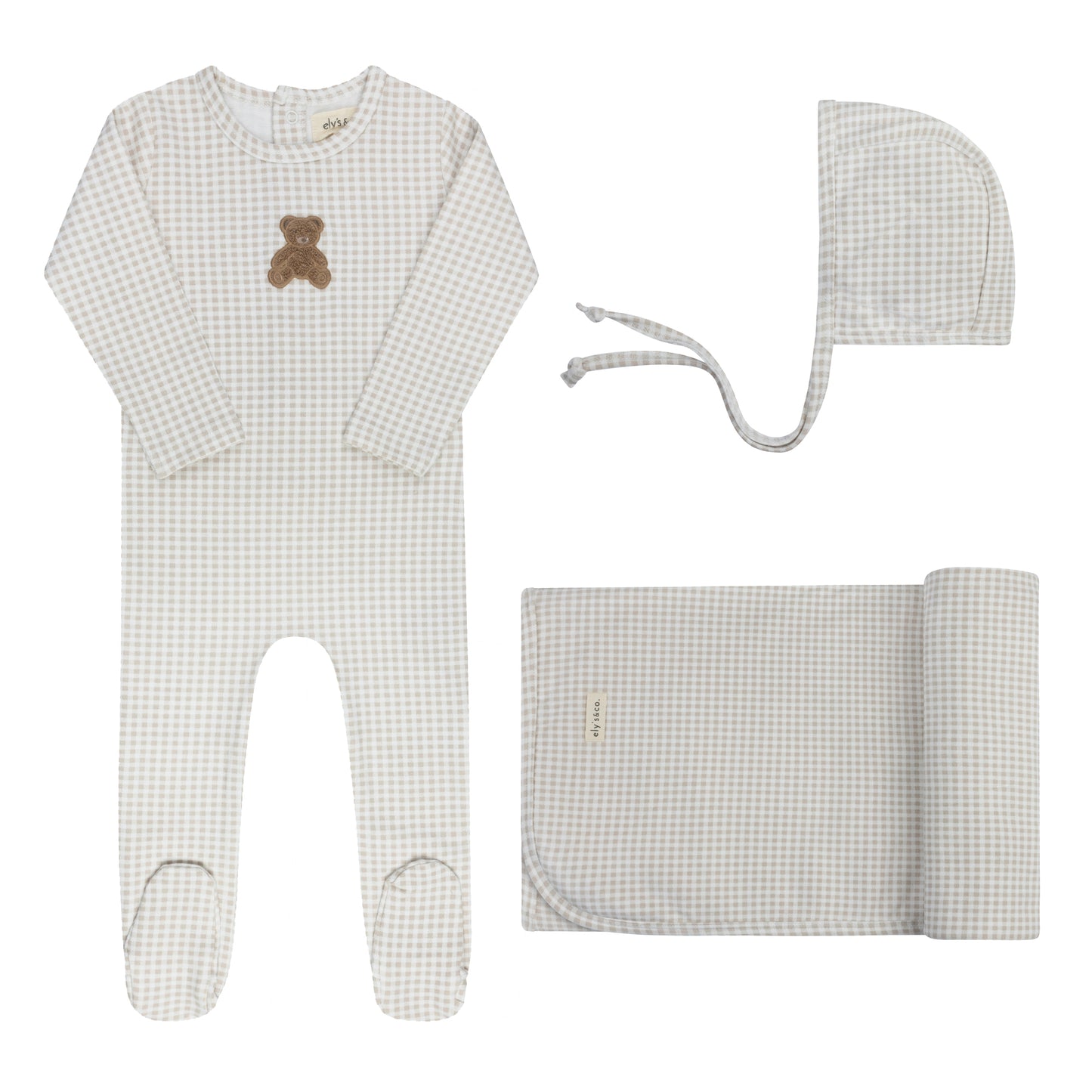 Ely's & Co Gingham Teddy 3pc Set
