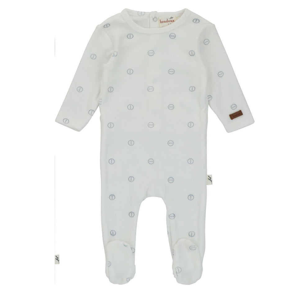 Bondoux Rope Print White Velour Footie Boy
