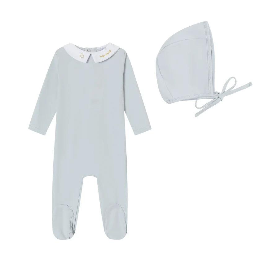 Mini Label Metallic Collared Footie & Bonnet