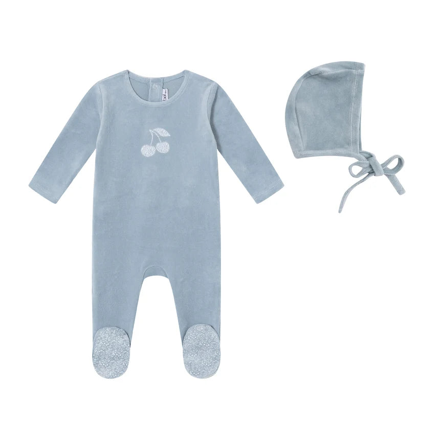 Mini Label Toile Printed Cherry Footie & Bonnet