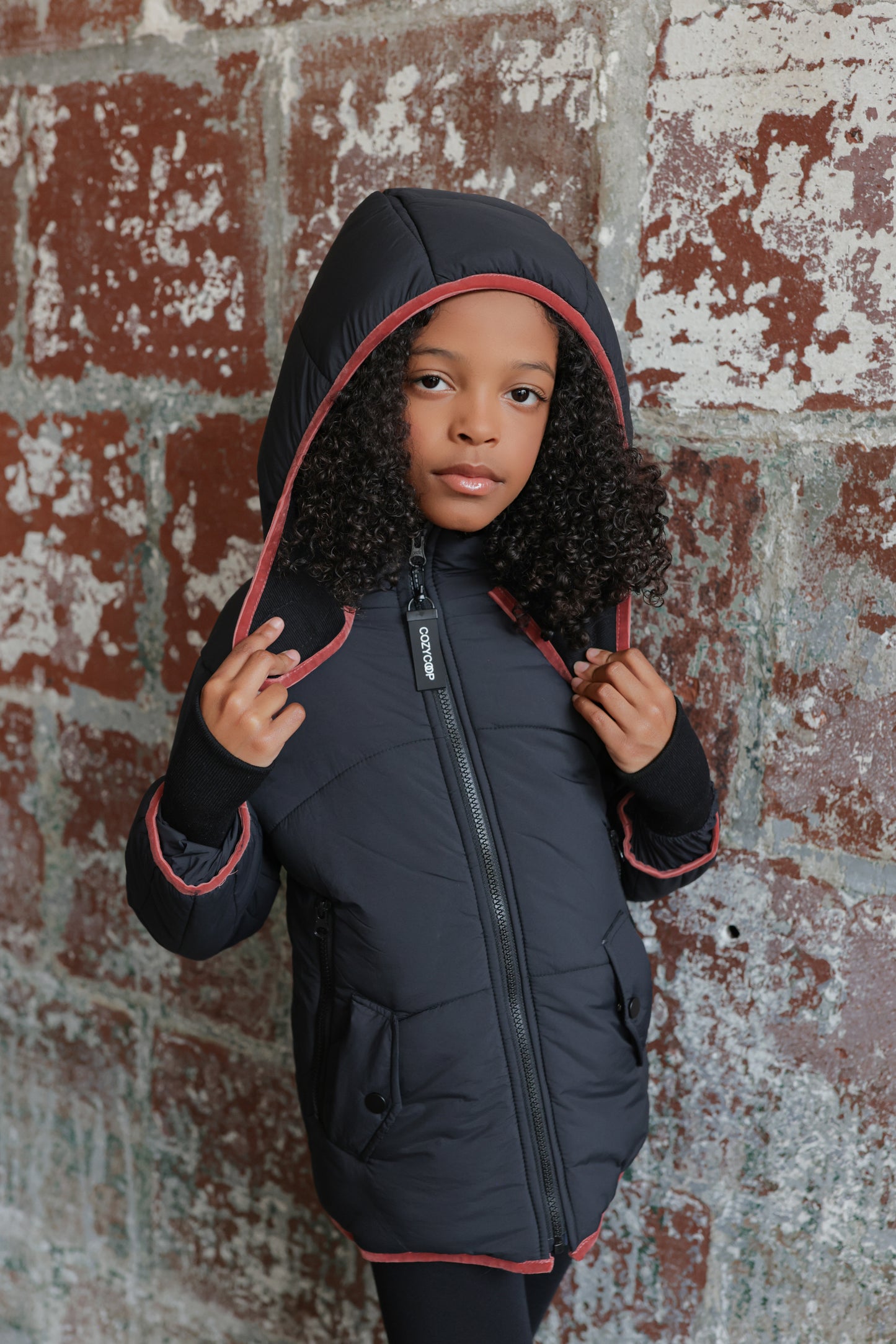 Cozy Coop Contrast Velvet Trim Coat