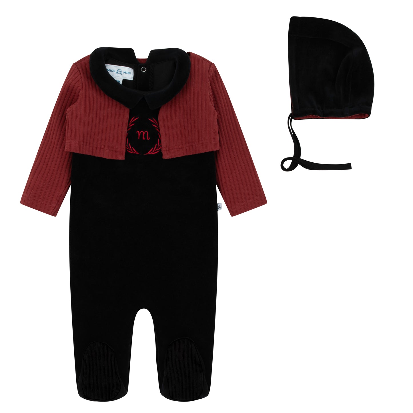 Miss Mini Embroidered Duo Boy Footie & Bonnet