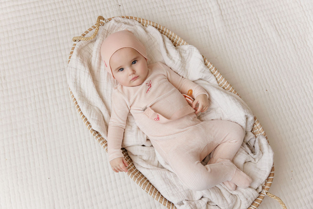 Ely's & Co Velour Stripe Footie & Beanie (Girl)