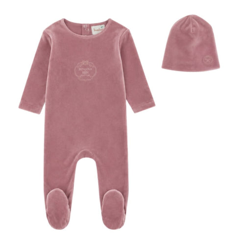 Bondoux Embossed Girl Footie & Hat