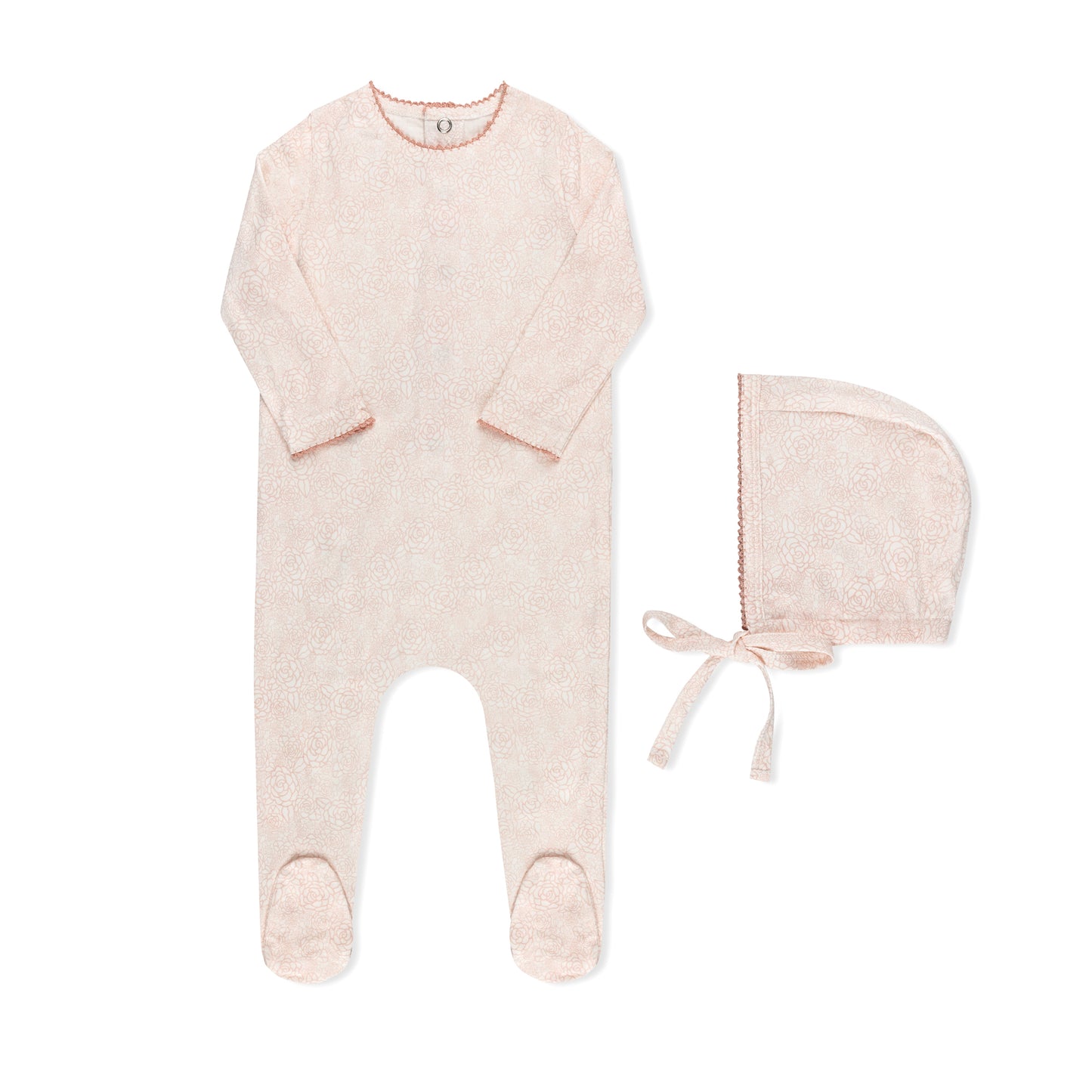 Tricot Faded Floral Footie & Hat (girl)