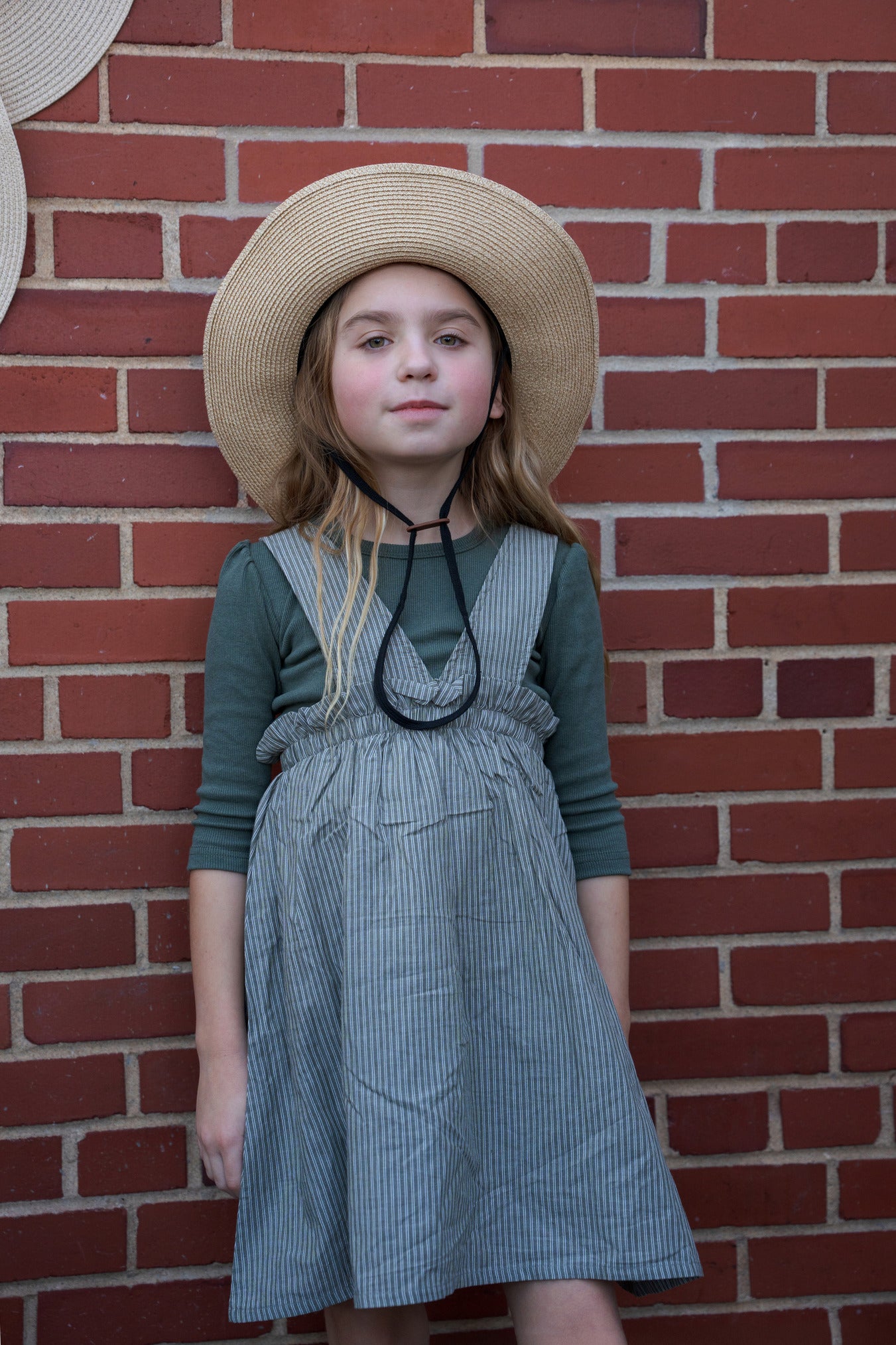 Bondoux Pin-Striped Girls Dress 3/4 Sleeve