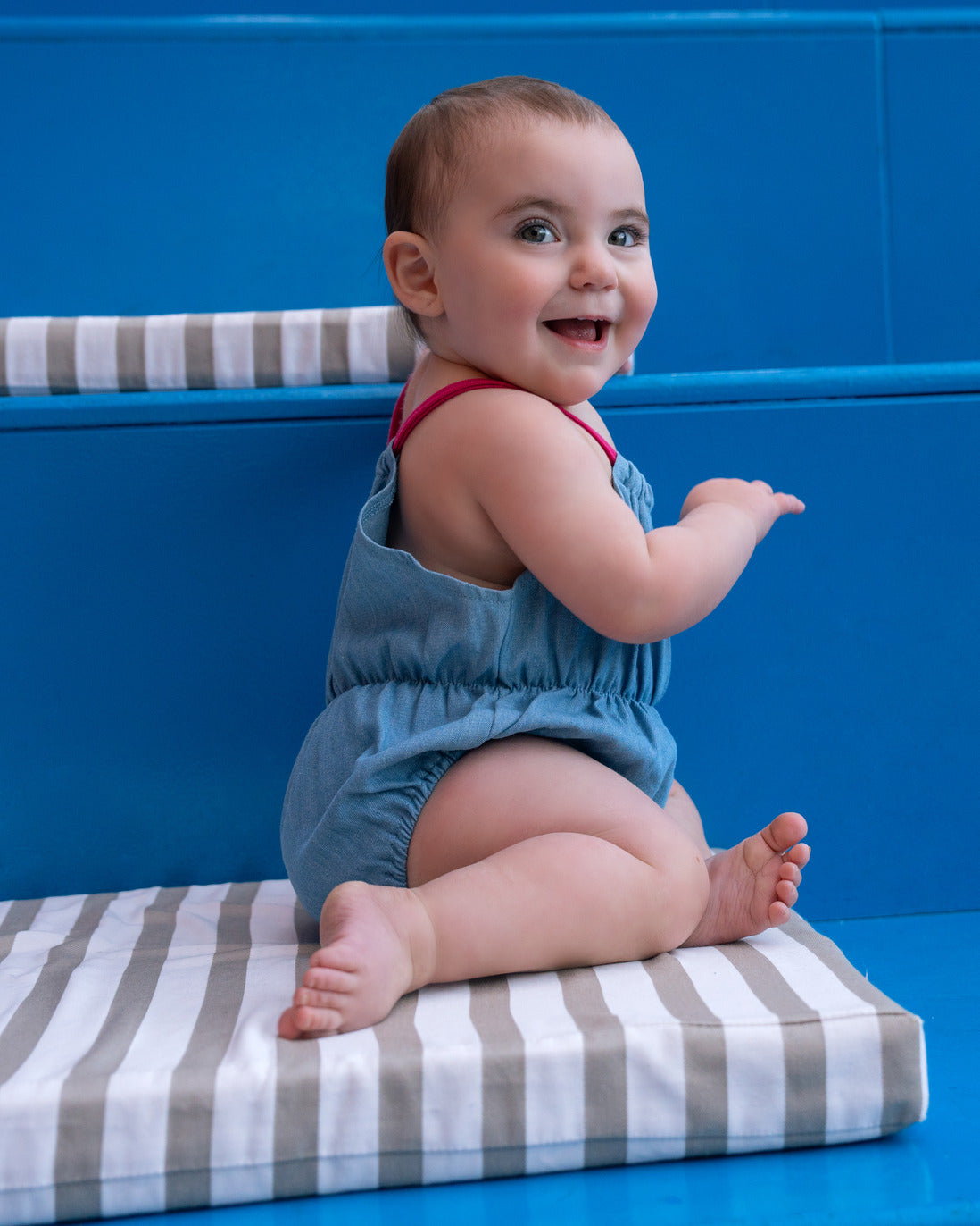 Bondoux Terry Denim Combo Baby Romper (girl)