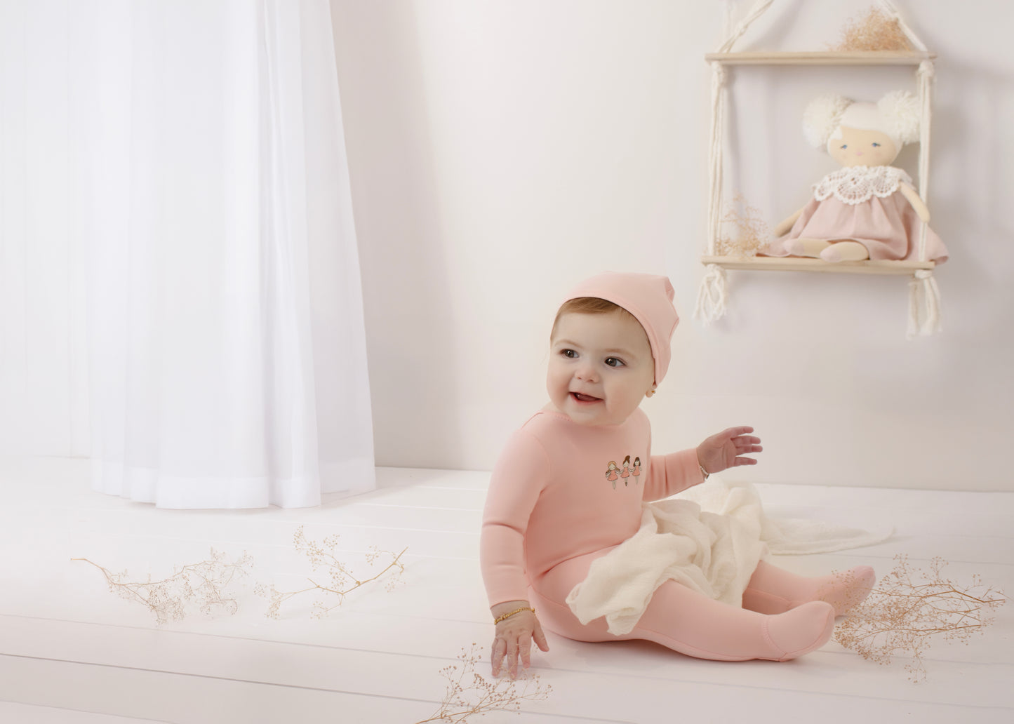 Mini Label Dancing Dolls Girl Footie & Bonnet