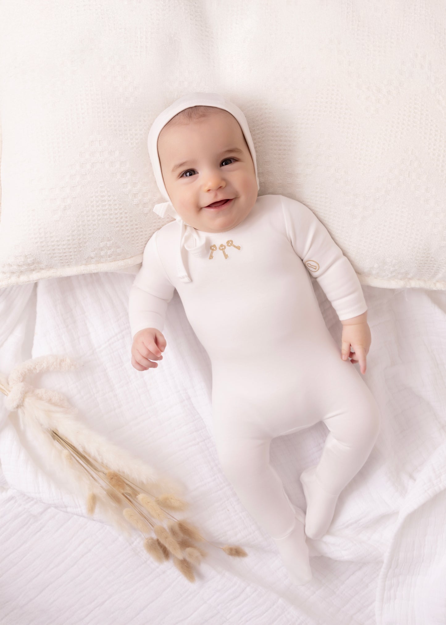 Mini Label Embroidered Keys Footie & Bonnet