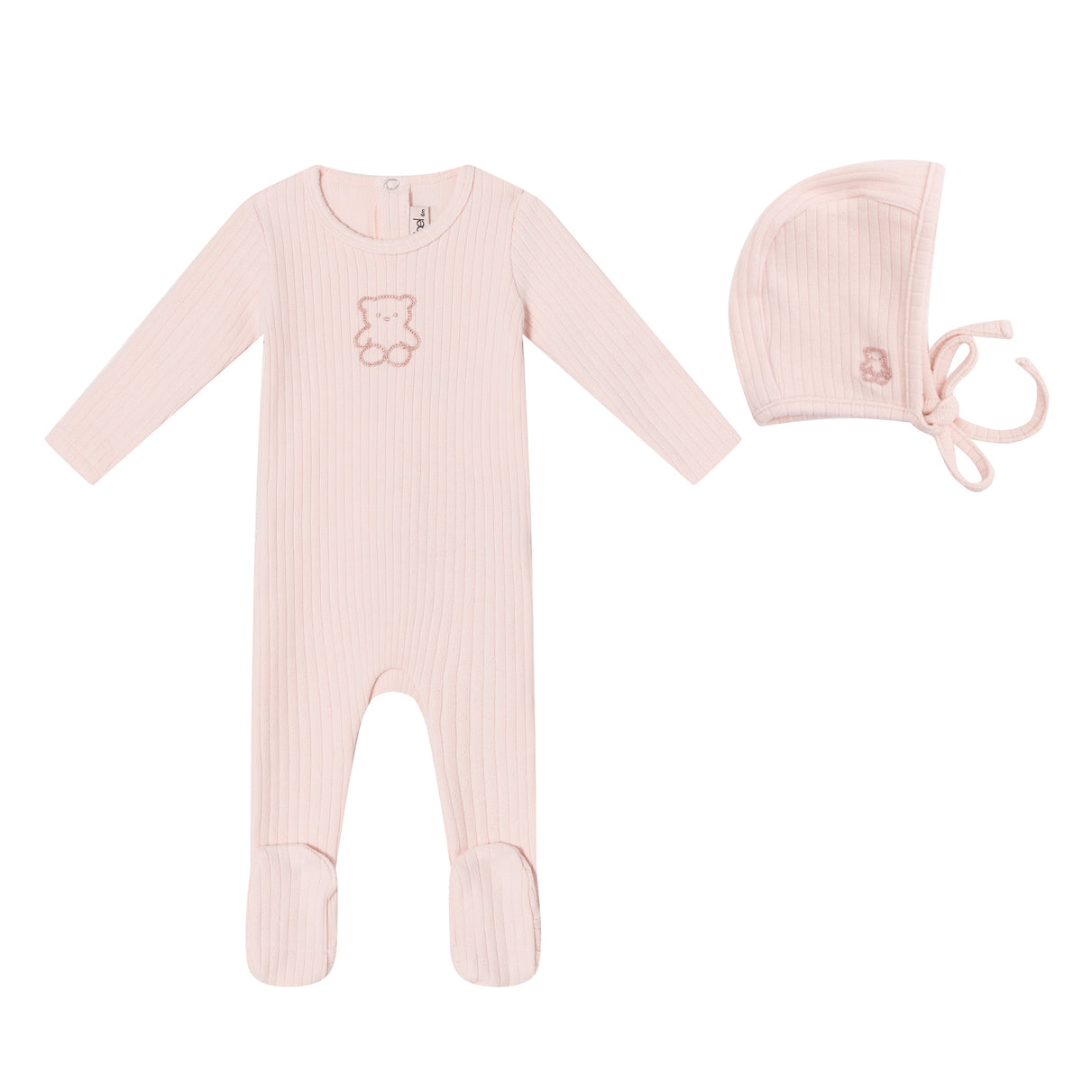 Mini Label Pointelle Bear Footie & Bonnet (g)
