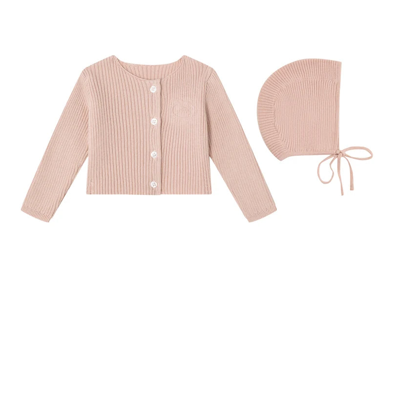 Mini Label Embossed Emblem Cardigan & Bonnet (g)