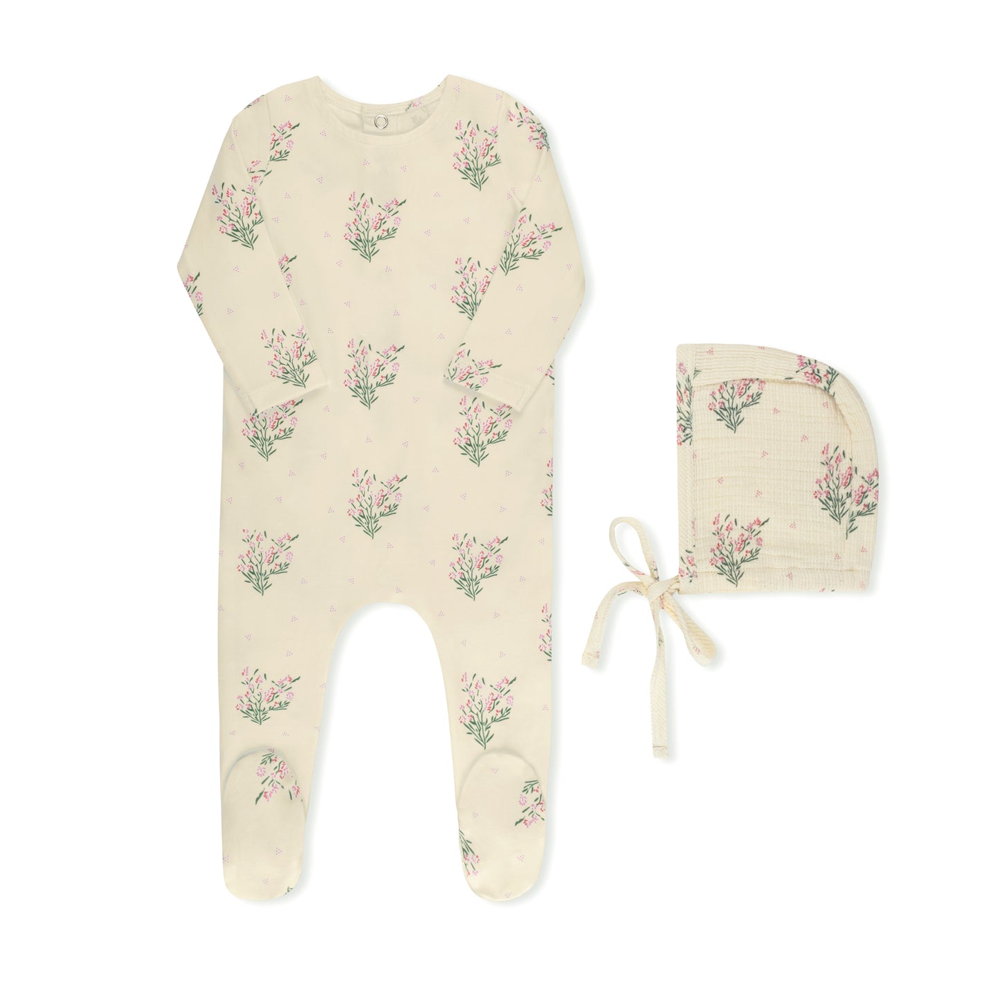 Tricot Scattered Floral Footie & Hat (girl)