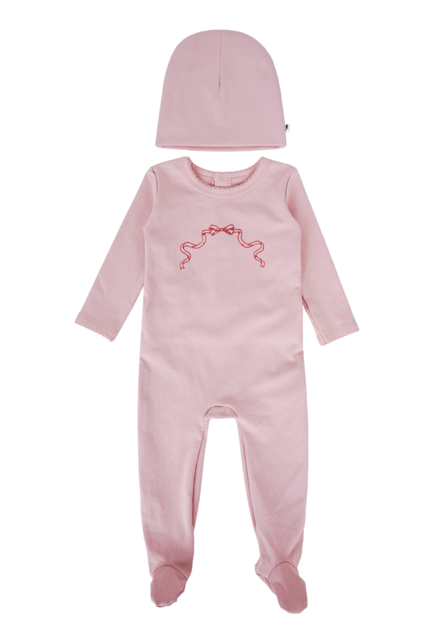 Mon Cherie Bow Print Footie & Hat