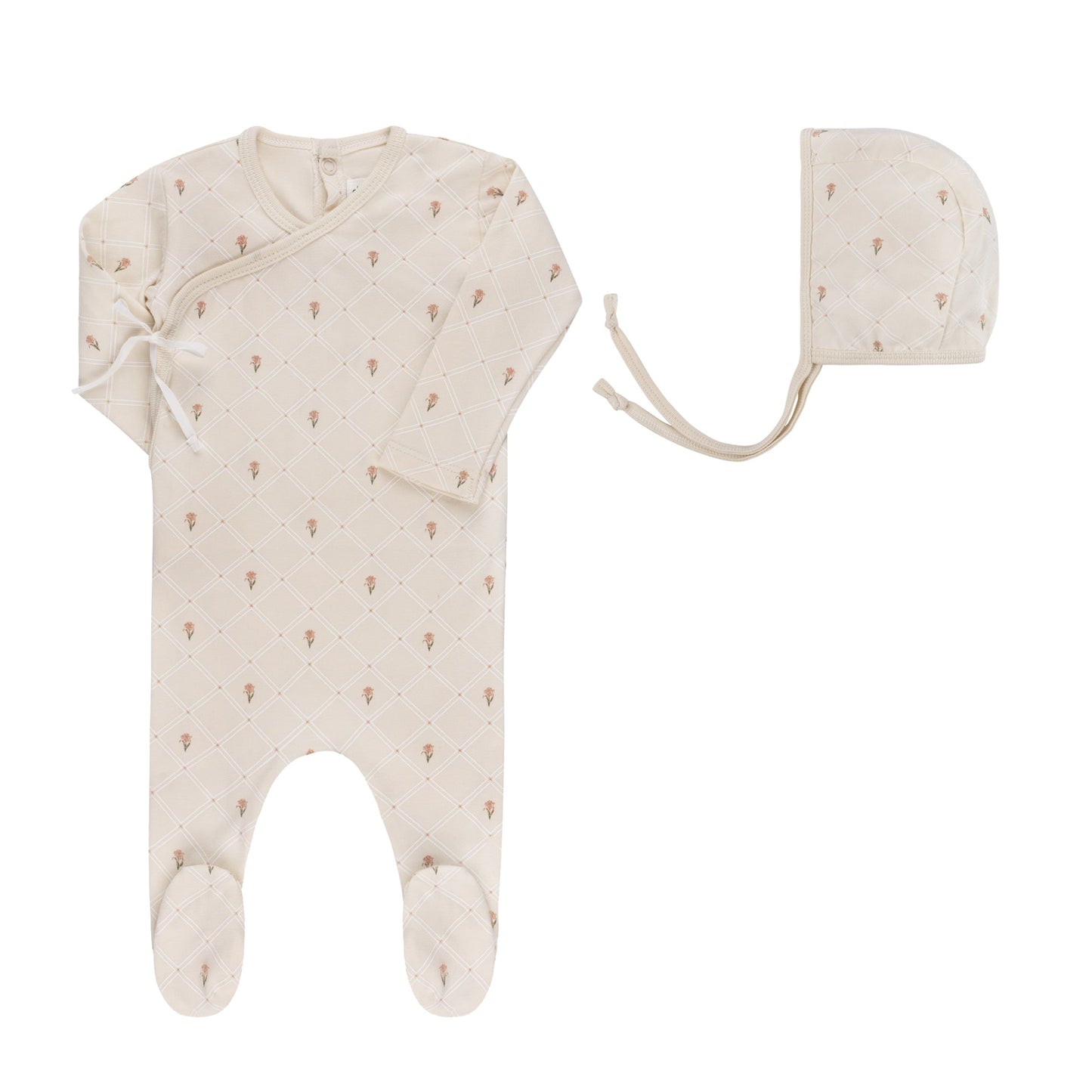 Ely's & Co Floral Grid Footie & Bonnet (girl)