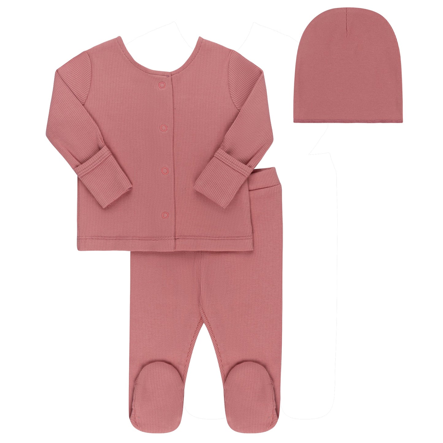 Ely's & Co Ribbed Footed Baby Set & Beanie (g)