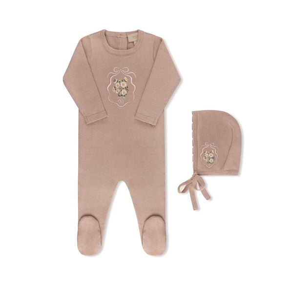 Tricot Girl Floral Appliqué Footie & Hat