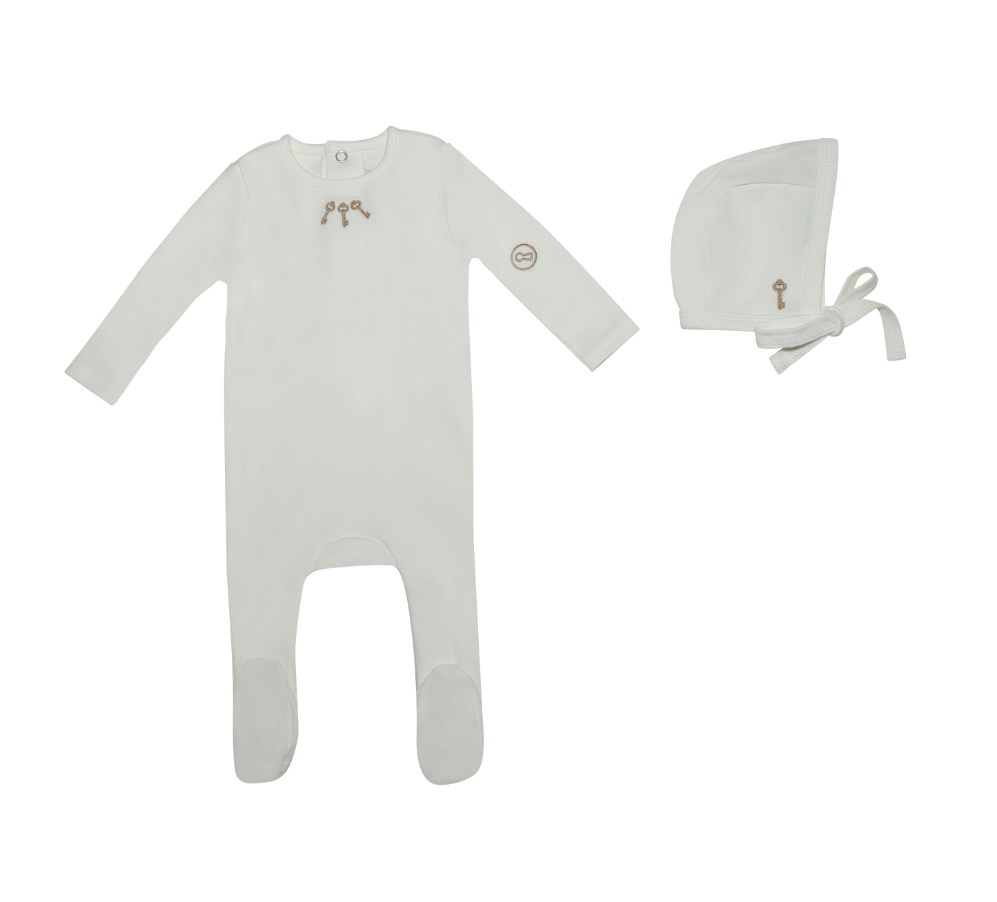 Mini Label Embroidered Keys Footie & Bonnet