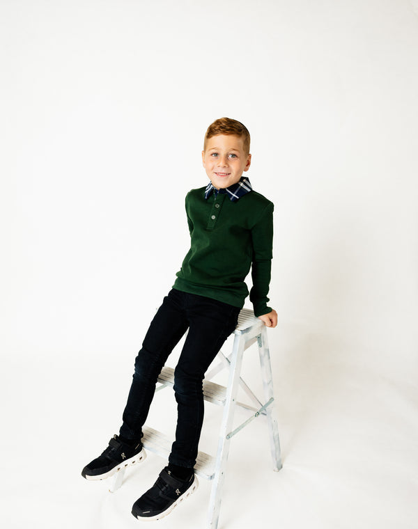 3 Buttons Sweatshirt Plaid Polo