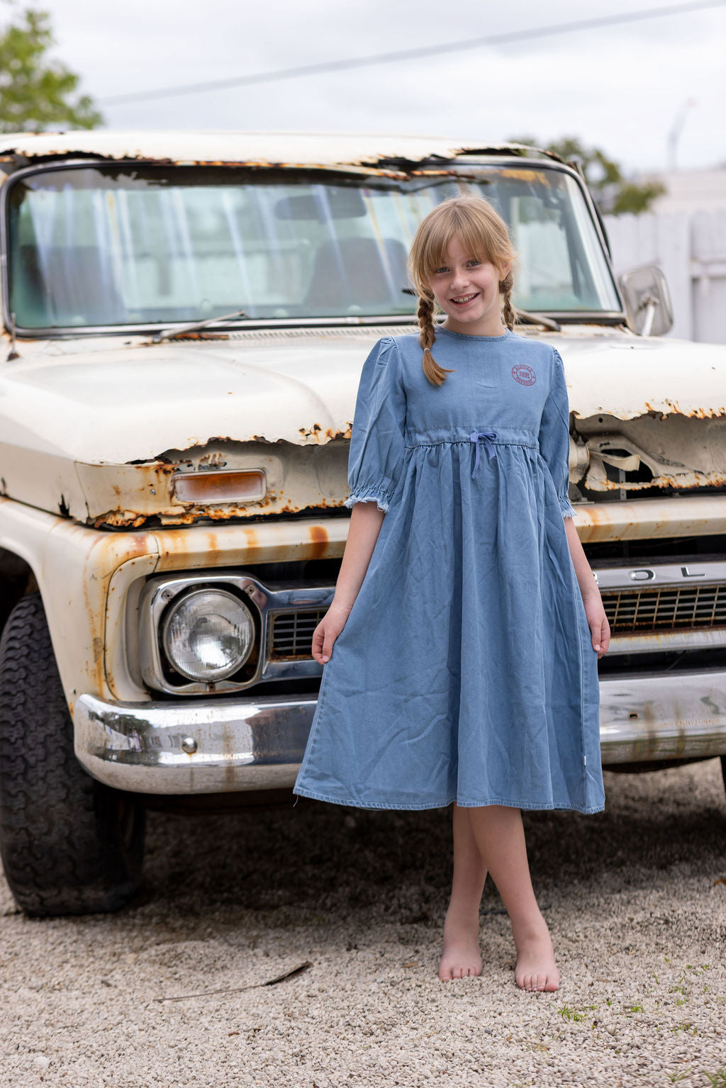Pouf Denim 3/4 Sleeve Dress