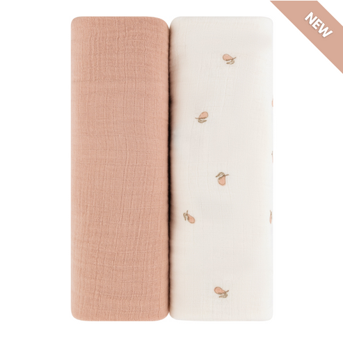 Ely's and Co Muslin Swaddle (Pink Pear/ Solid Pink, 2 pack)