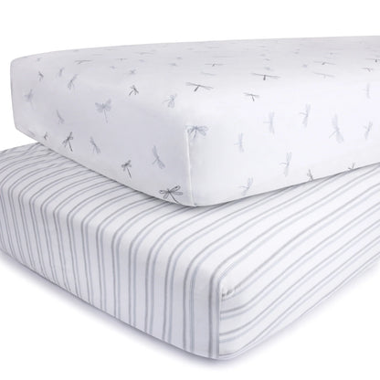 Ely's & Co Pack n Play sheets (Blue Dragonflies + Stripes)