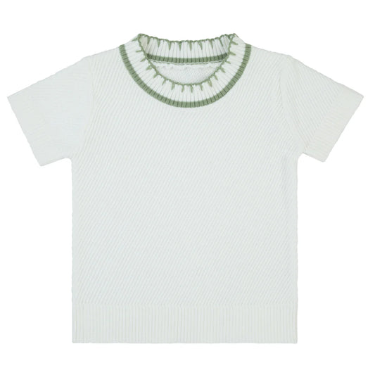 Rompp Green Trim Knit Short Sleeve Sweater