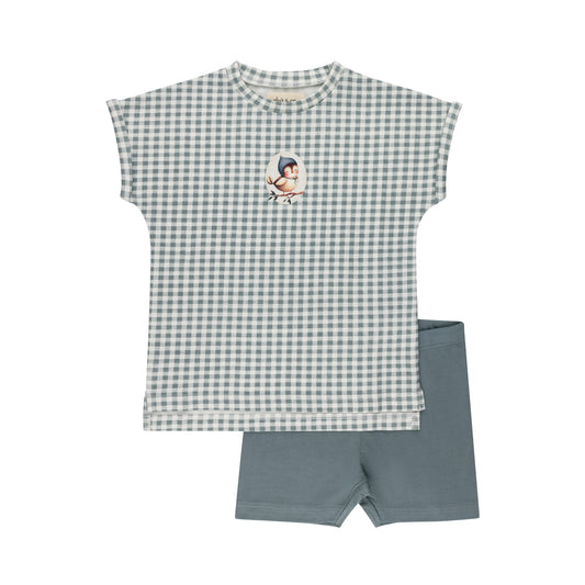 Ely's & Co. Cotton Owl Gingham Tee and Shorts