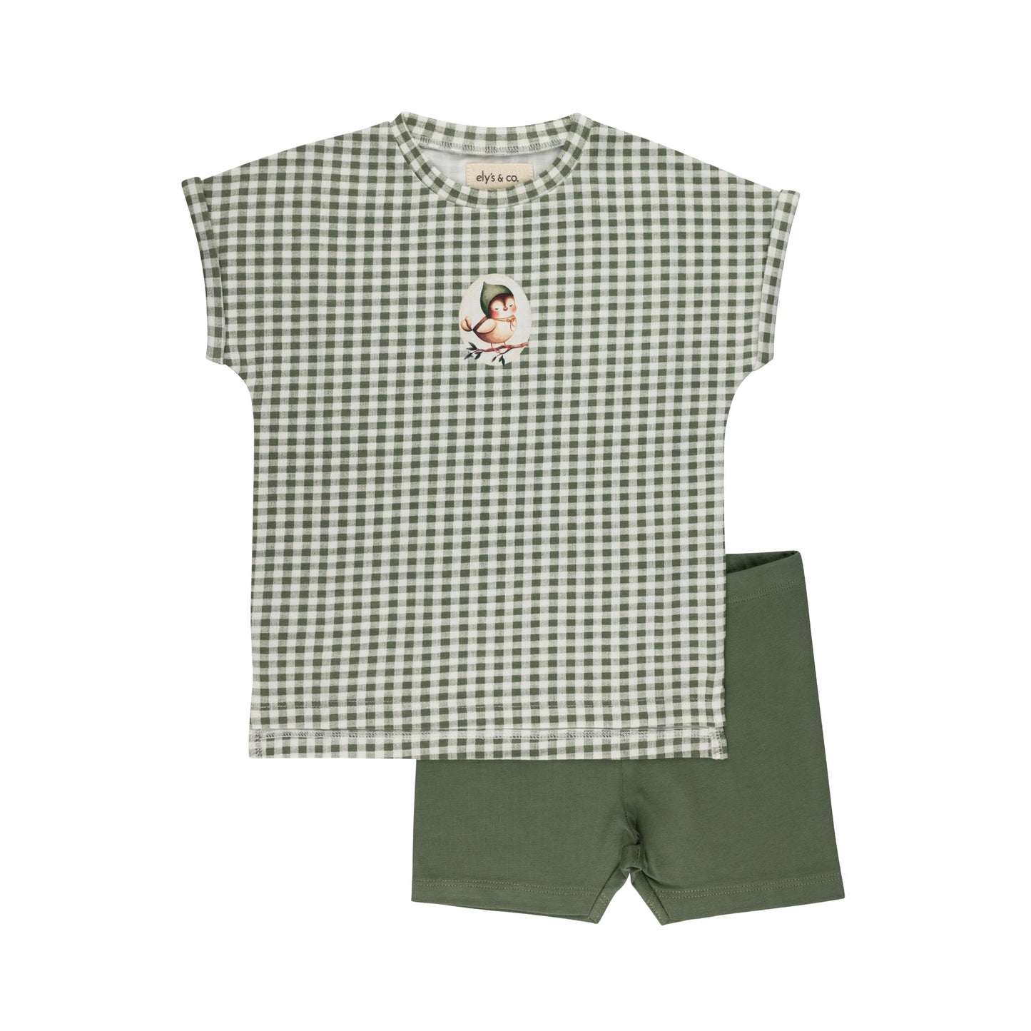 Ely's & Co. Cotton Owl Gingham Tee and Shorts