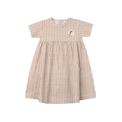 Ely's & Co. Cotton Owl Gingham Short Sleeve Dress