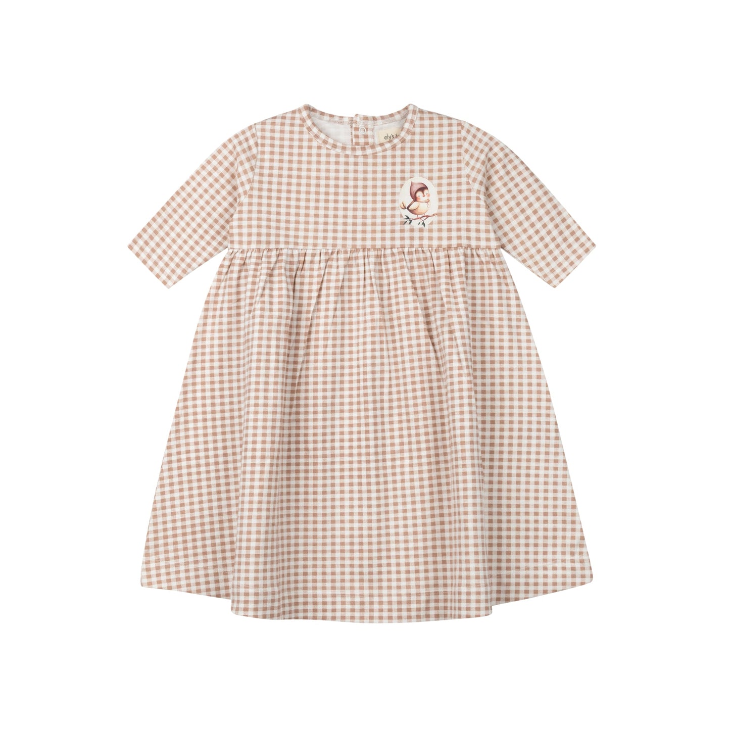 Ely's & Co. Cotton Owl Gingham 3/4 Sleeve Dress