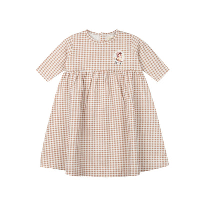 Ely's & Co. Cotton Owl Gingham 3/4 Sleeve Dress