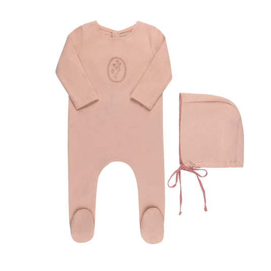 Tricot Embroidered Applique Footie & Hat (girl)