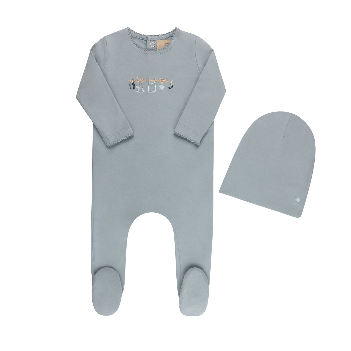 Tricot Embroidered Clothesline Footie & Hat