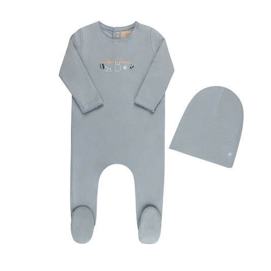 Tricot Embroidered Clothesline Footie & Hat