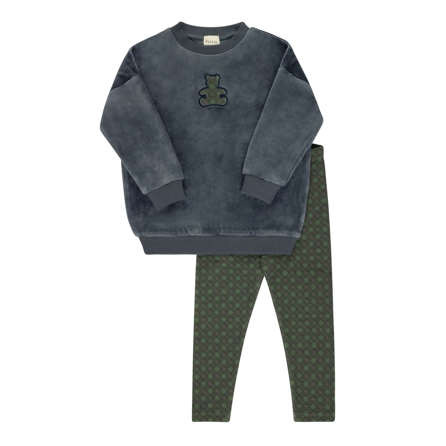 Ely's & Co Velour Plaid Bear 2pc set