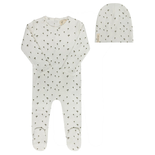 Ely's & Co Ribbed Printed Palm Footie & Beanie