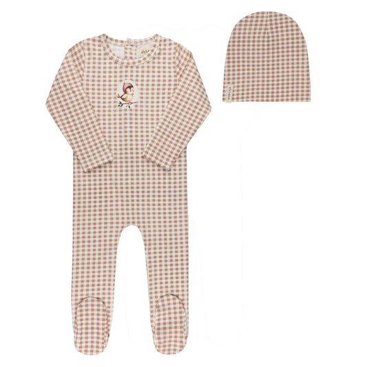Ely's & Co. Cotton Owl Gingham  Footie & Hat (g)