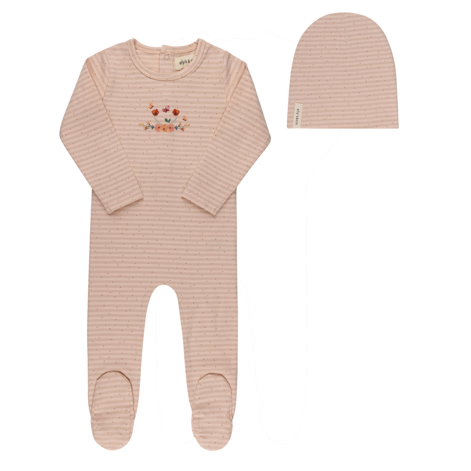 Ely's & Co Floral Stripe Footie & Beanie (girl)