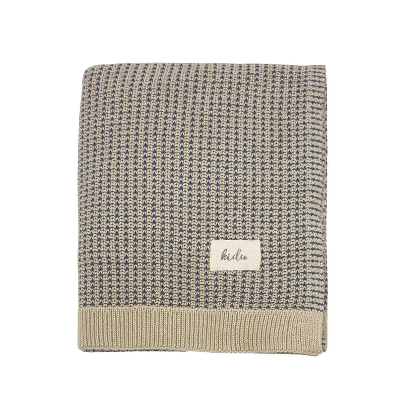 Kidu 100% Organic Cotton Knitted Blue Baby Blanket & Bunny Set
