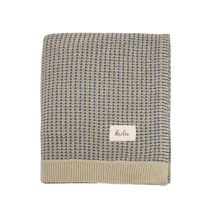 Kidu 100% Organic Cotton Knitted Blue Baby Blanket & Bunny Set