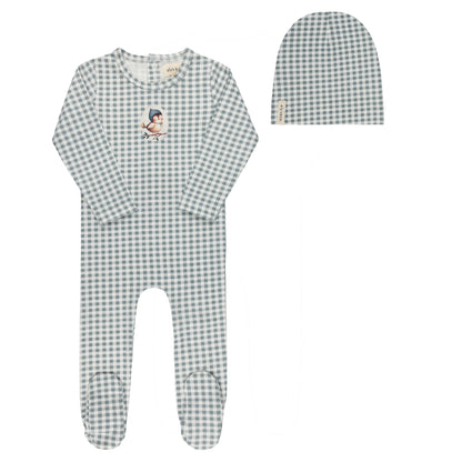 Ely's & Co. Cotton Owl Gingham  Footie & Beanie
