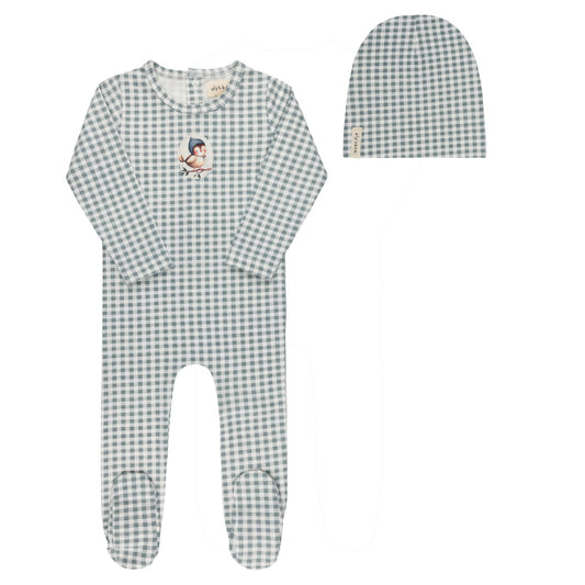 Ely's & Co. Cotton Owl Gingham  Footie & Beanie