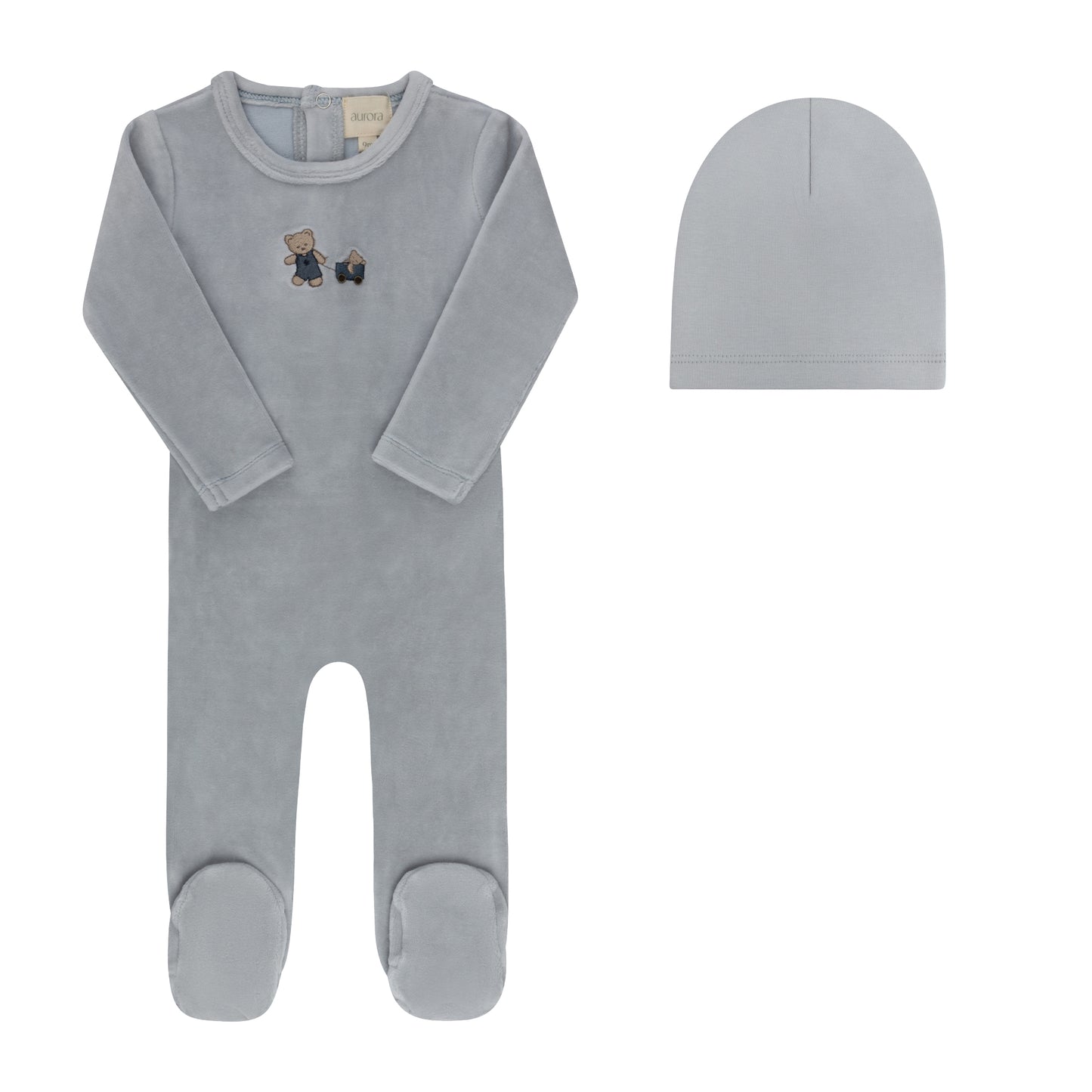 Aurora Embroidered Bear Footie & Beanie