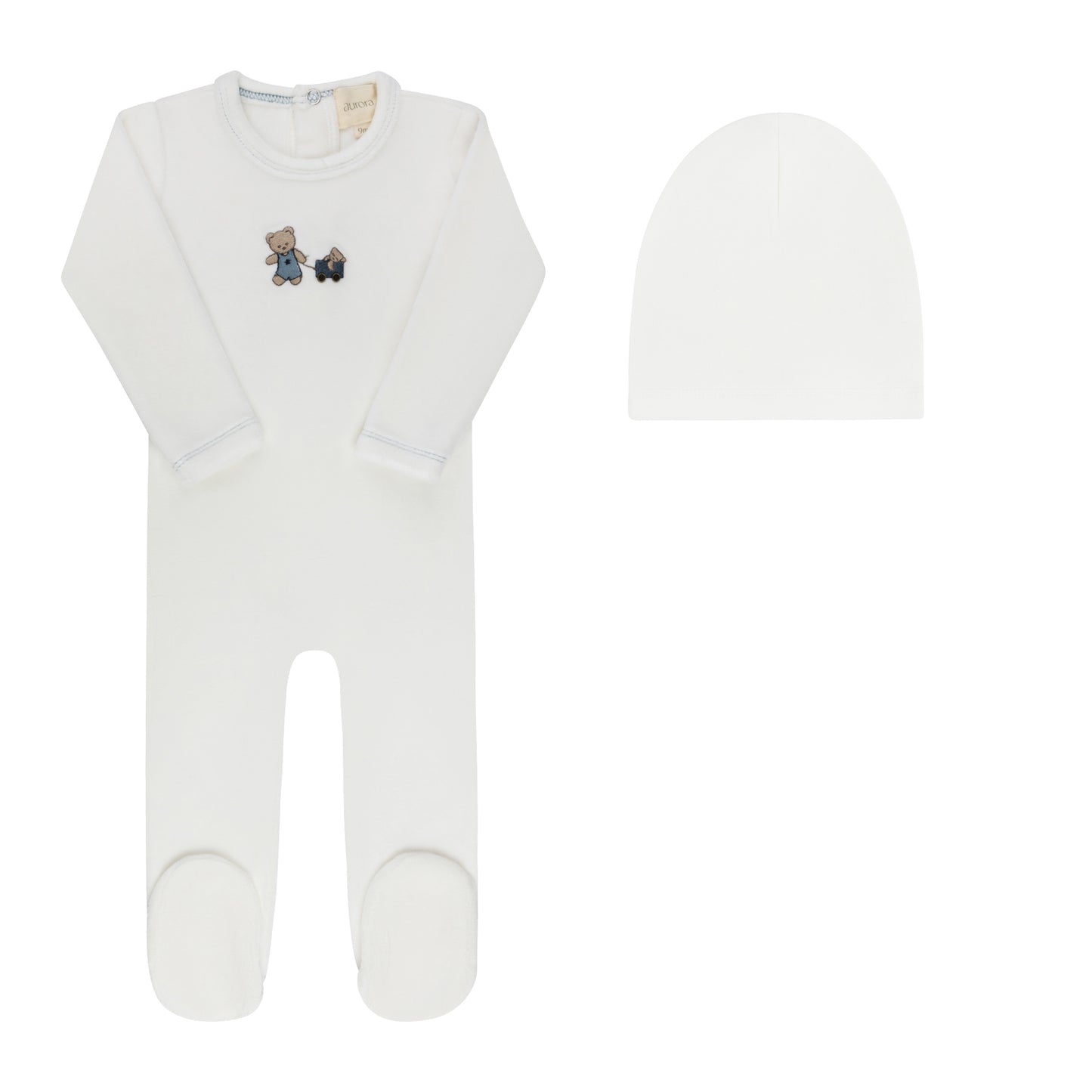Aurora Embroidered Bear Footie & Beanie