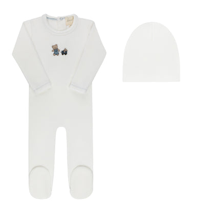 Aurora Embroidered Bear Footie & Beanie