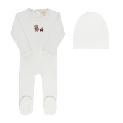 Aurora Embroidered Bear Footie & Beanie (g)